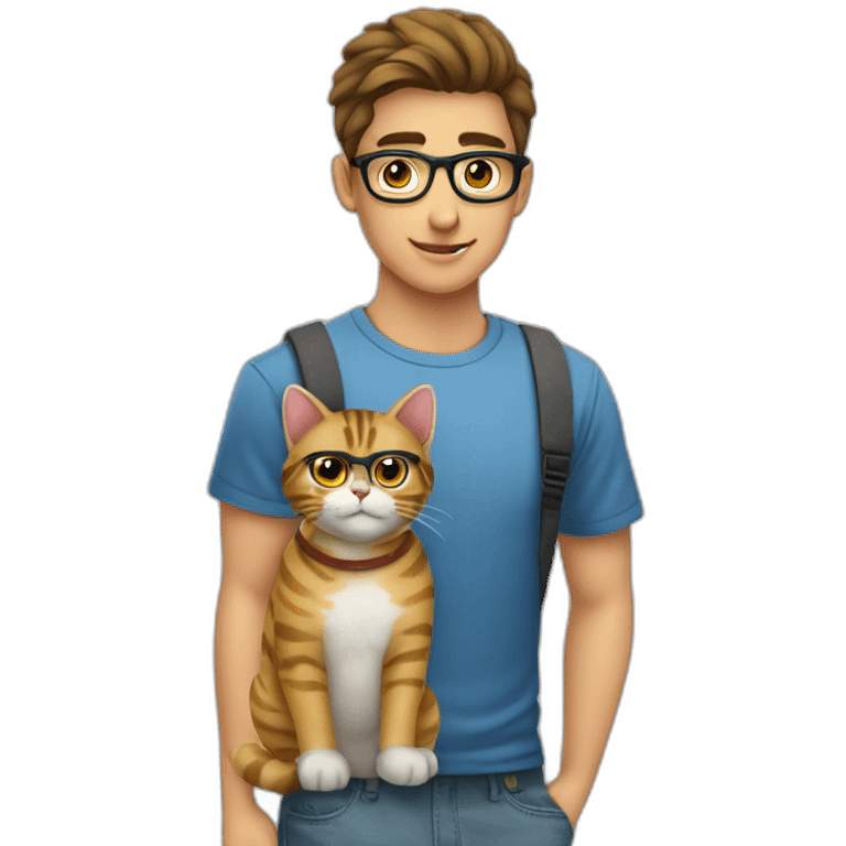 joven gafas cargando gato rayado emoji