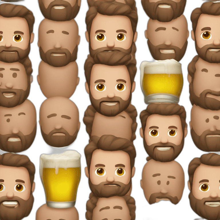 Man (brown hair, beard) with beers  emoji