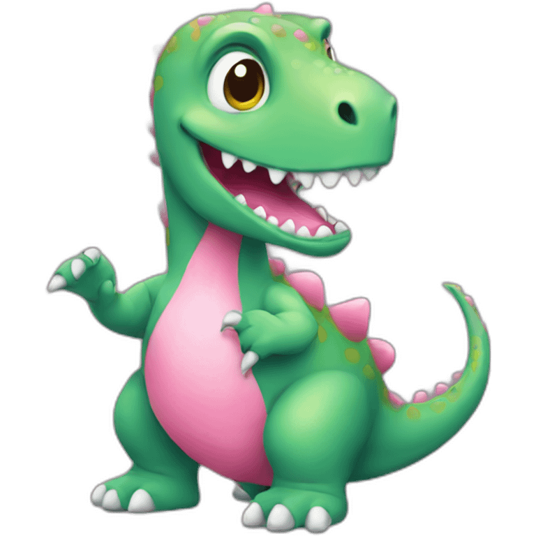 cute sitting green dinosaur with pink horn emoji