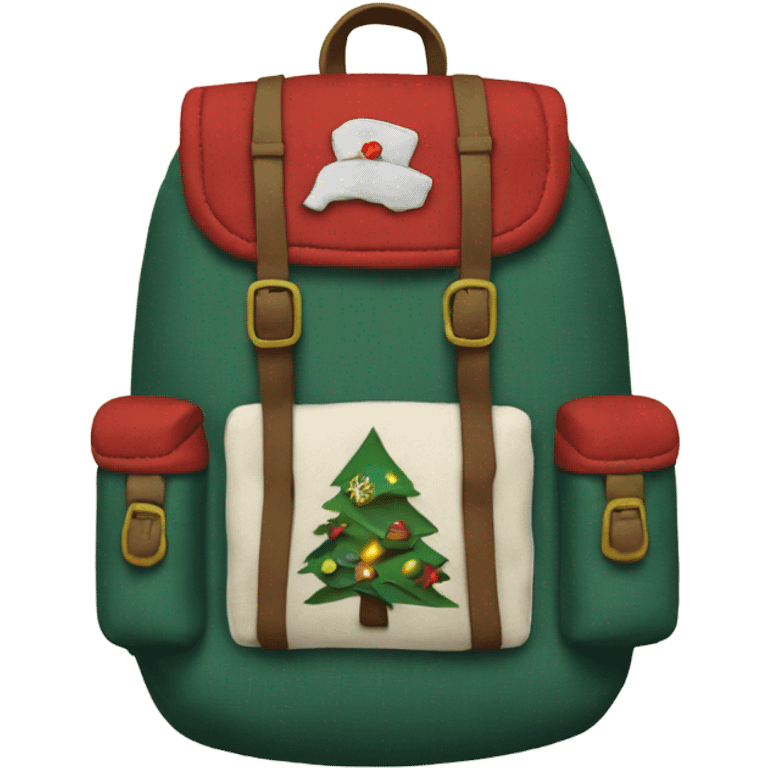 backpack for adventure with vintage christmas patches sewn on it emoji