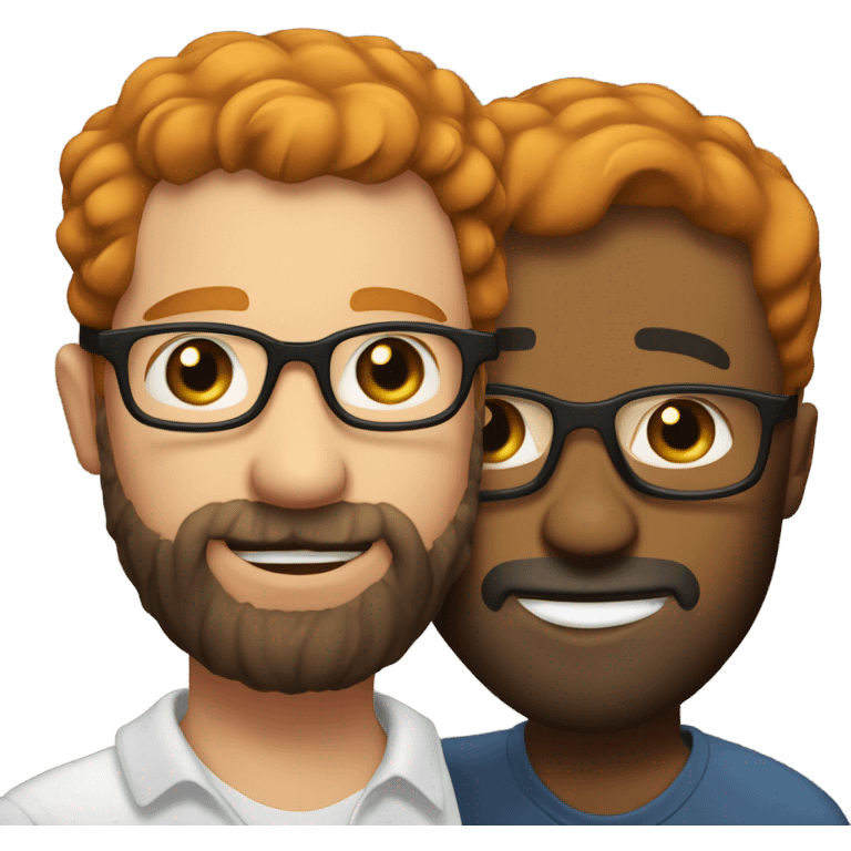 A bearded short hair ginger man with glasses giving a kiss to a taller black man with short Beard emoji