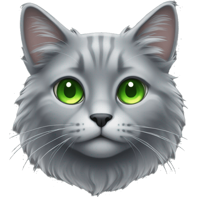 grey fluffy cat with green eyes emoji