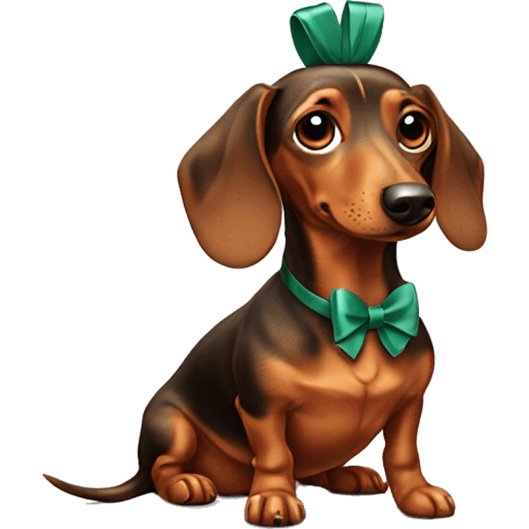 dachshund dog with a bow on his head emoji