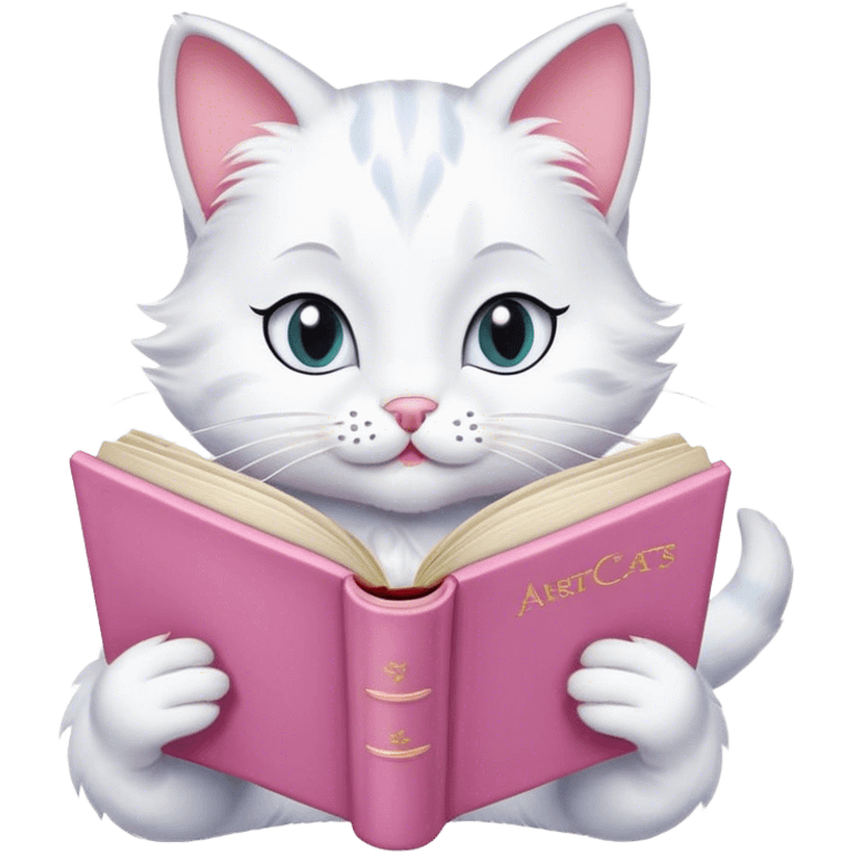 cat marie from aristocats with pink bow reading a book emoji