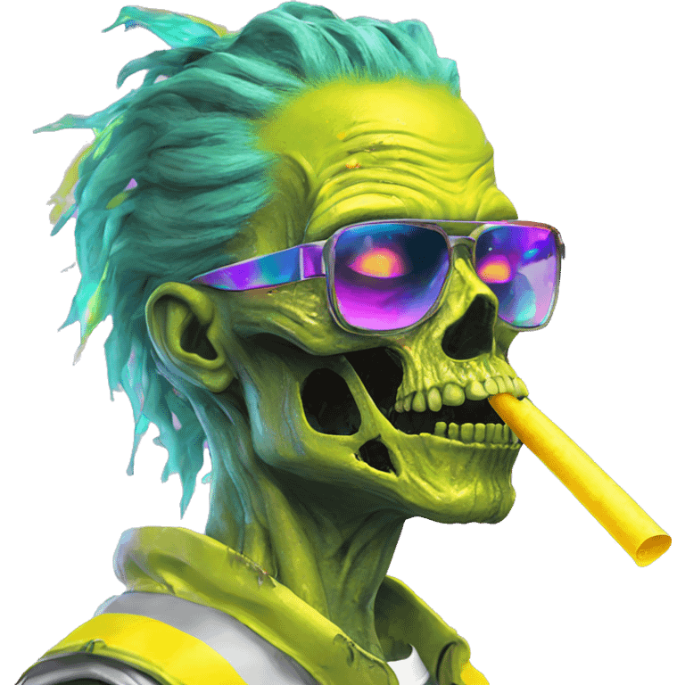 420 .Zombie_ Vaporwave black holographic oilslick zombie unicorn smoking yellow caution tape hemp leaves emoji