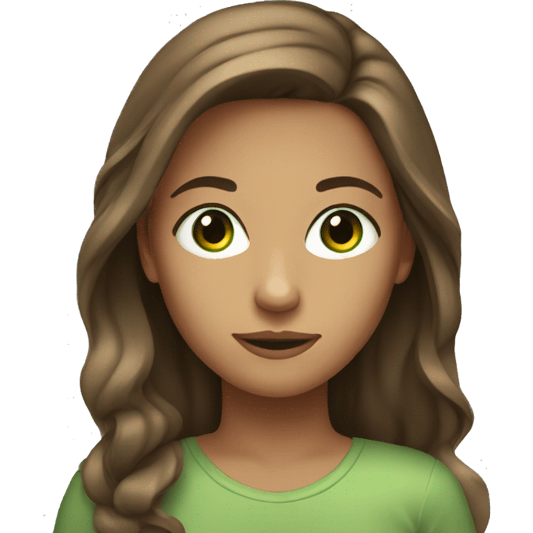 tan young woman green eyes long brown hair emoji