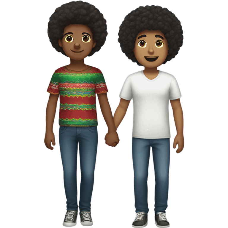 Mexican boy and Afro holding hands emoji