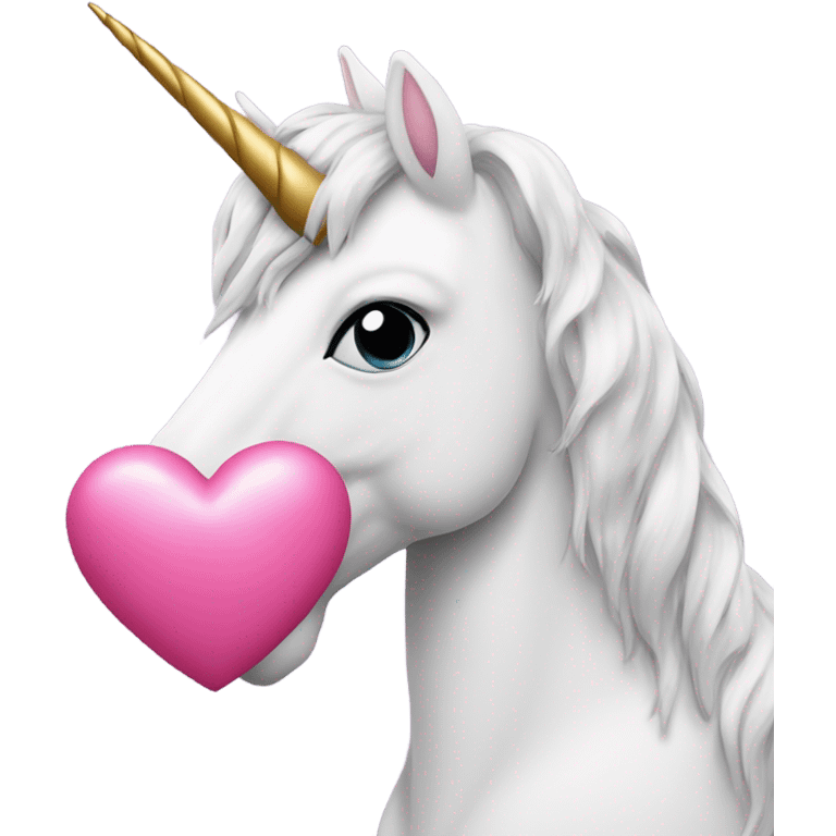 Unicorn hugging a pink heart emoji