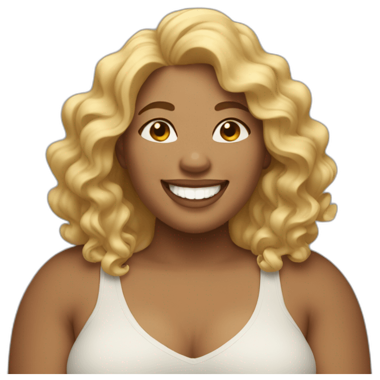 very happy plus-sized woman with blonde wavy hair emoji