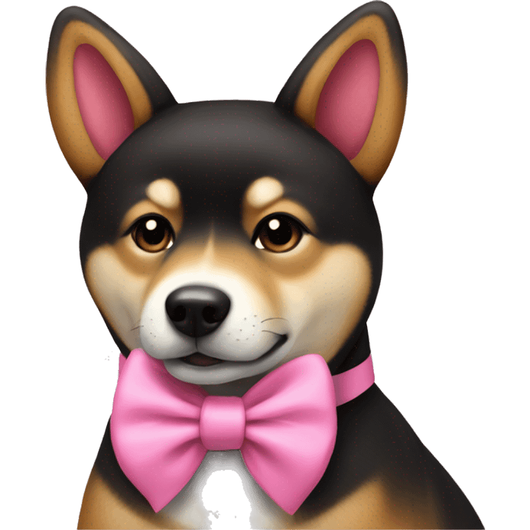 Black and tan Shiba Inu with a pink bow emoji