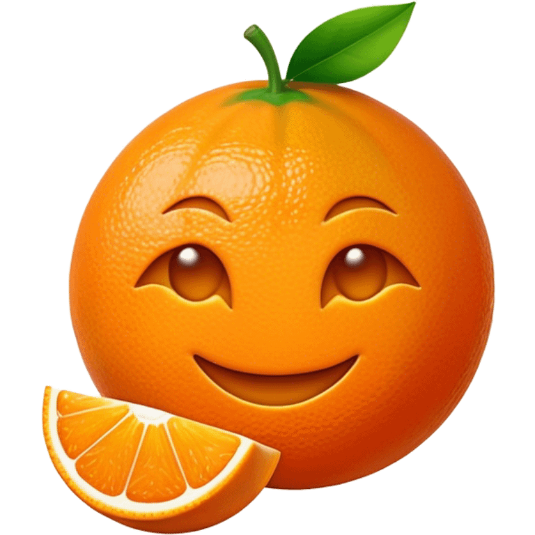 Cinematic Realistic Orange Emoji, Juicy and vibrant, with a bright, glossy skin that gleams in the light, revealing a slight texture from the natural pith. The orange segments peek through as the fruit radiates refreshing energy. Soft glowing outline, capturing the essence of a sweet, zesty burst of flavor in a perfect orange! emoji