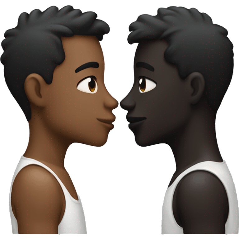 two guys kissing. one white skin person and the other one black skin emoji