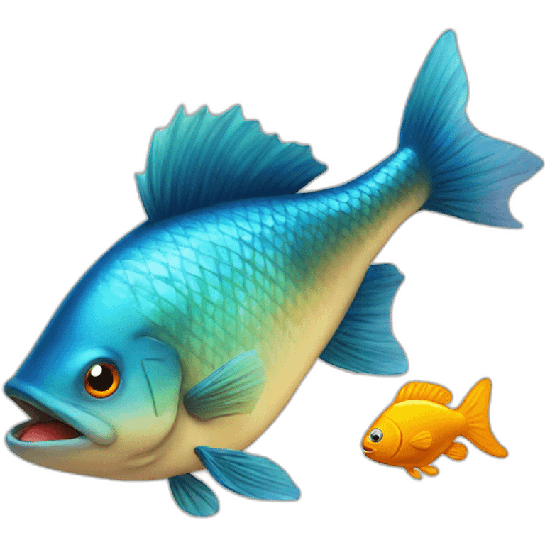 big fish getting fried and a small fish watching emoji