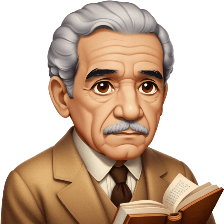 Cinematic Realistic Gabriel García Márquez Portrait Emoji, depicted as a visionary writer with a contemplative gaze in period attire, rendered with rich textures and warm literary lighting that captures his magical realism legacy. emoji