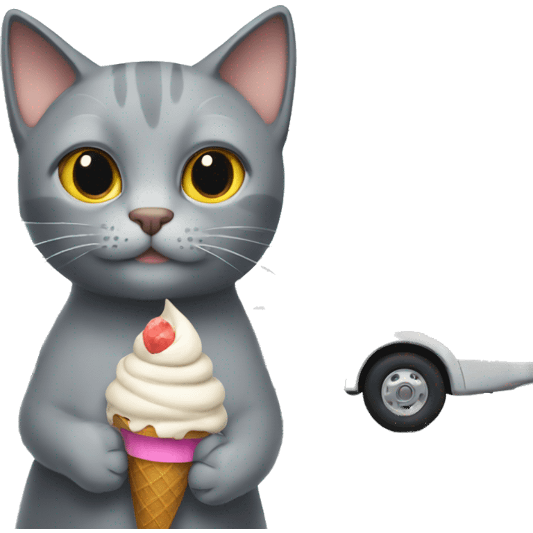 Gray cat with ice cream truck emoji