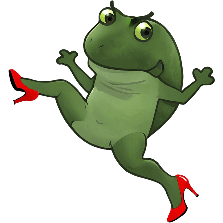 Bufo wearing high heels  and kick emoji