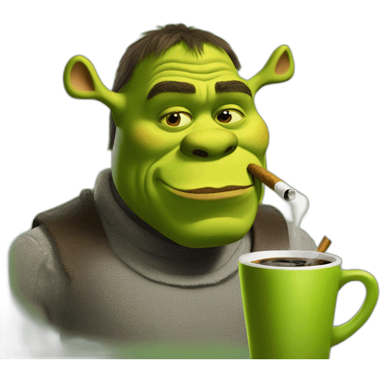 shrek drinking a black coffee and smoking a cigarette emoji