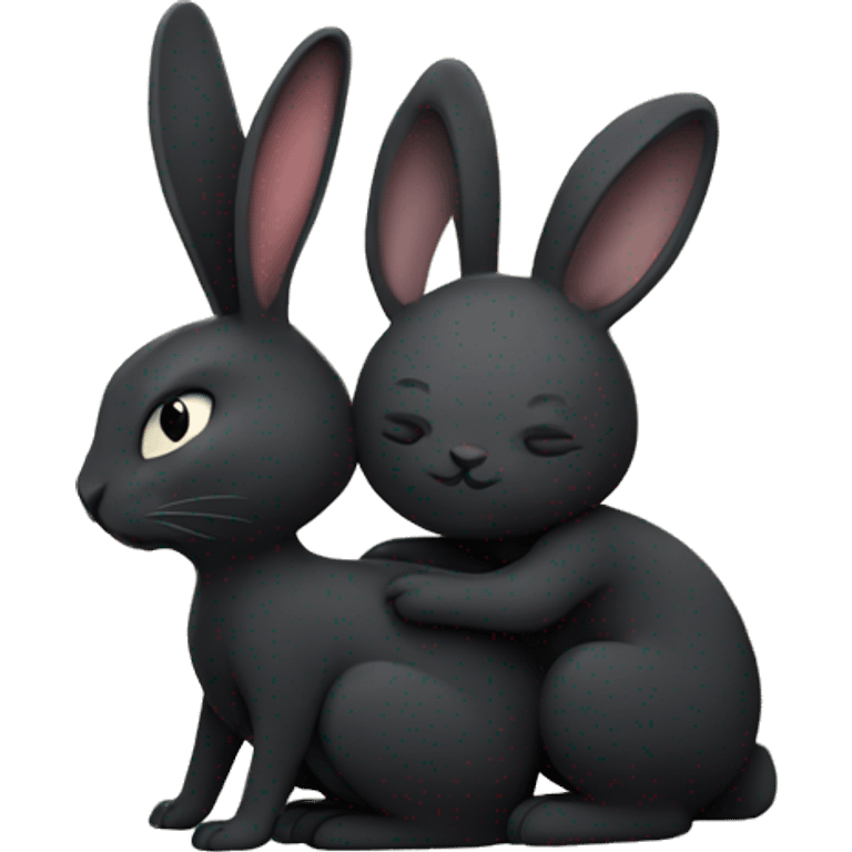 Black rabbit hugging white rabbit with moon behind them emoji