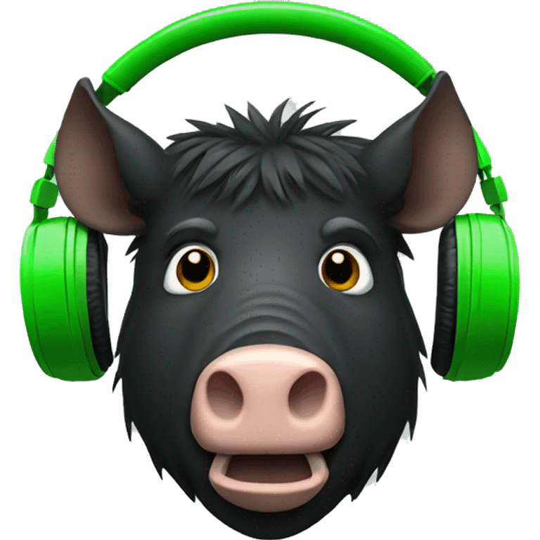 black boar in green headphones emoji