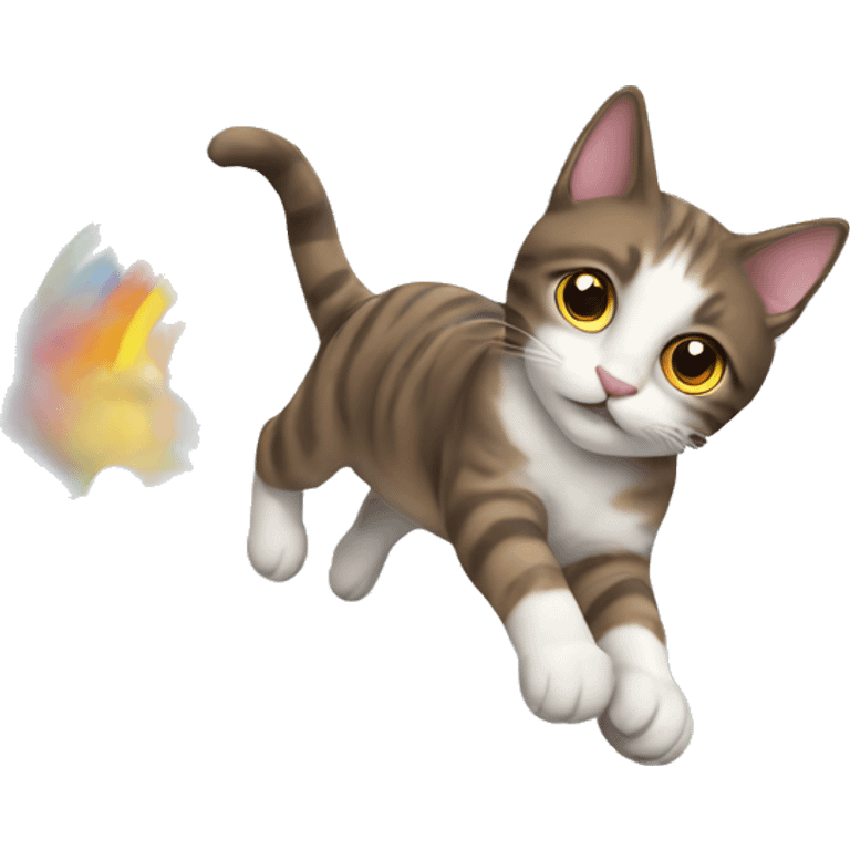 Cat flying on a rainbow emoji