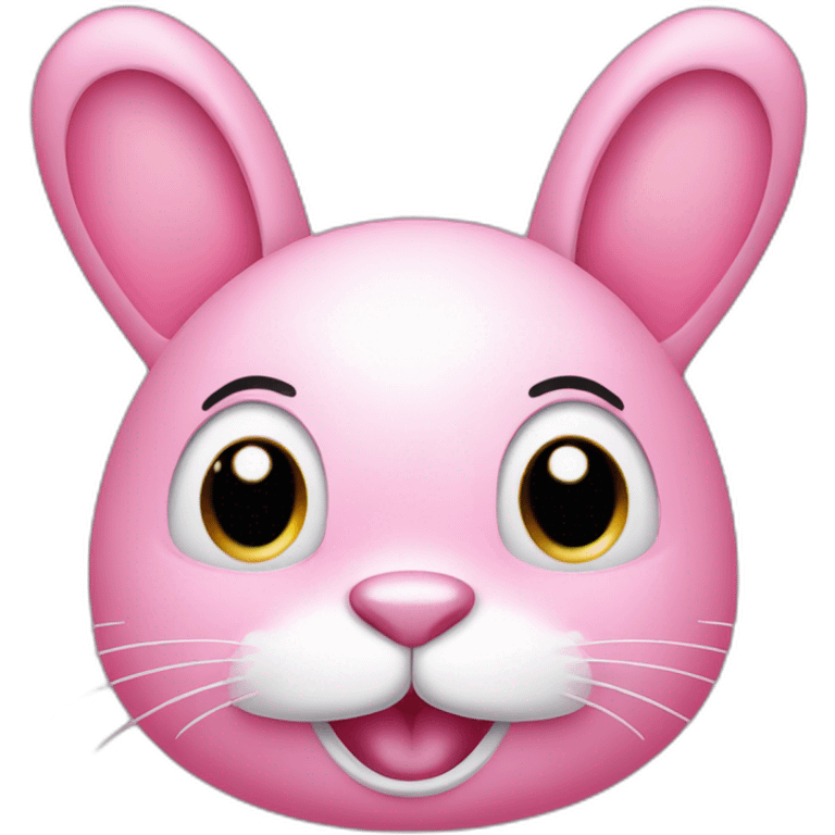 pink bunny with an oval head and white moustache, a round pink nose and a huge smile that takes up half his face emoji