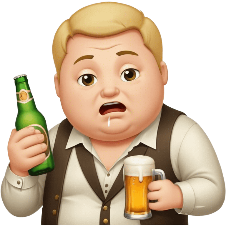  chubby weepy salesperson, beer bottle, complaining, not much hair emoji