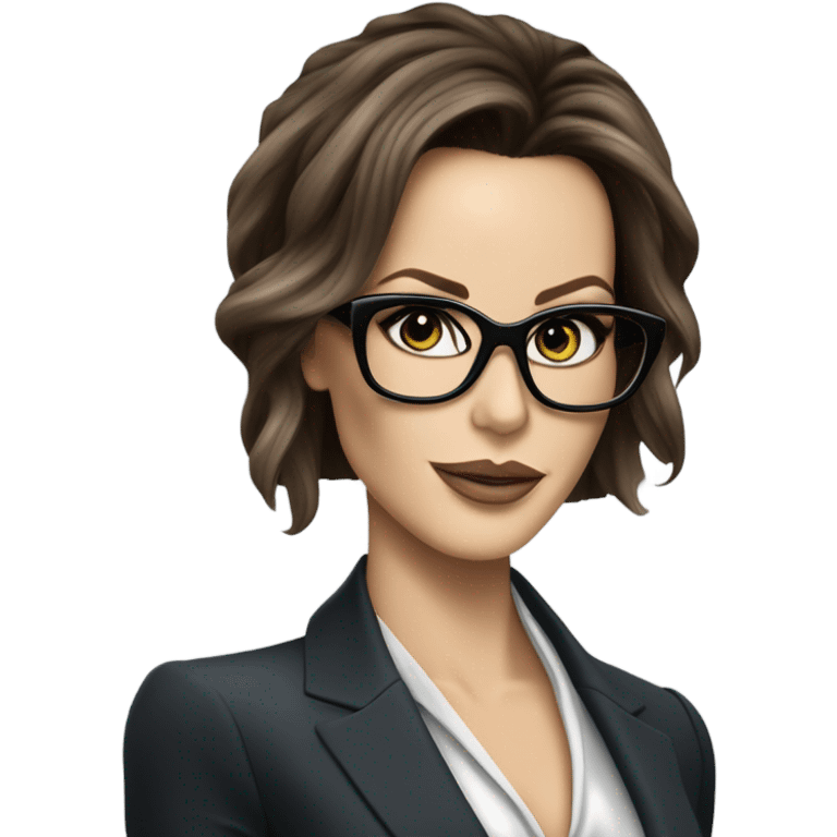 Elegant classy photo Kate Beckinsale blue eyes wearing glasses in a business meeting high fashion  emoji