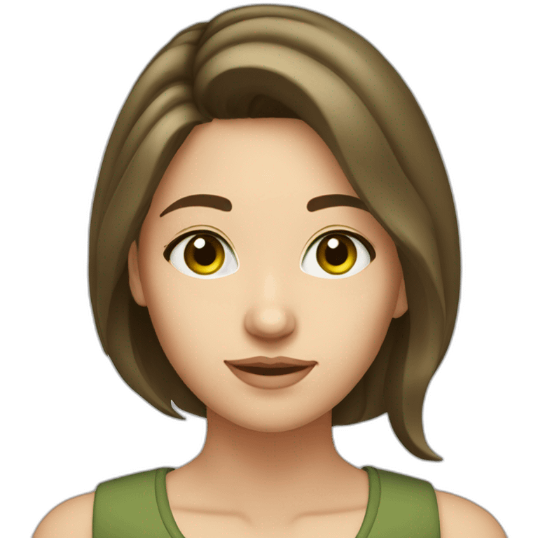 cocasian young adult woman with brown hair and olive green eyes emoji