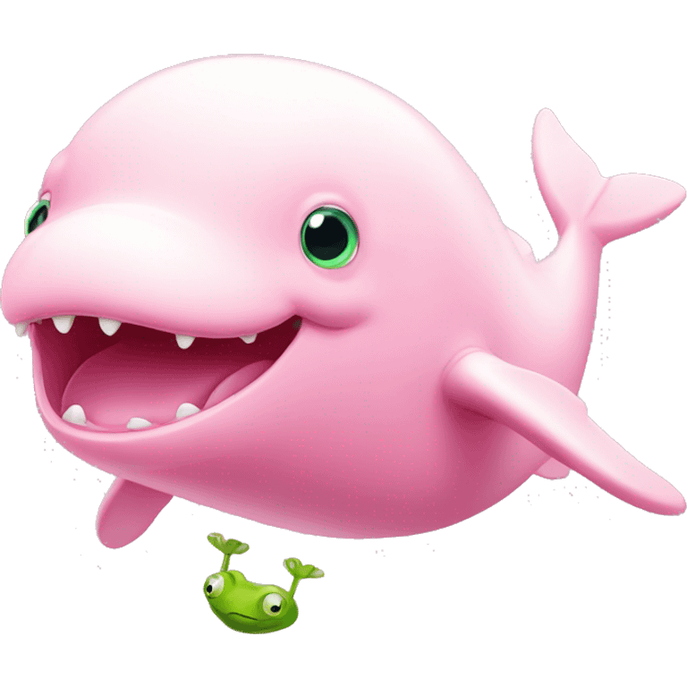 Pink beluga whale with frog face emoji