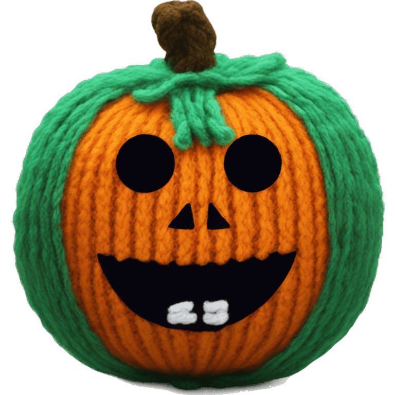 uesie pumpkin made of fuzz yarn with a cute scaryface emoji