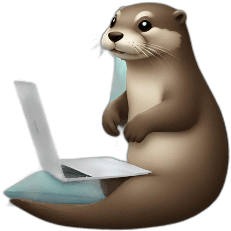 otter using a macbook with his back against a pillow emoji