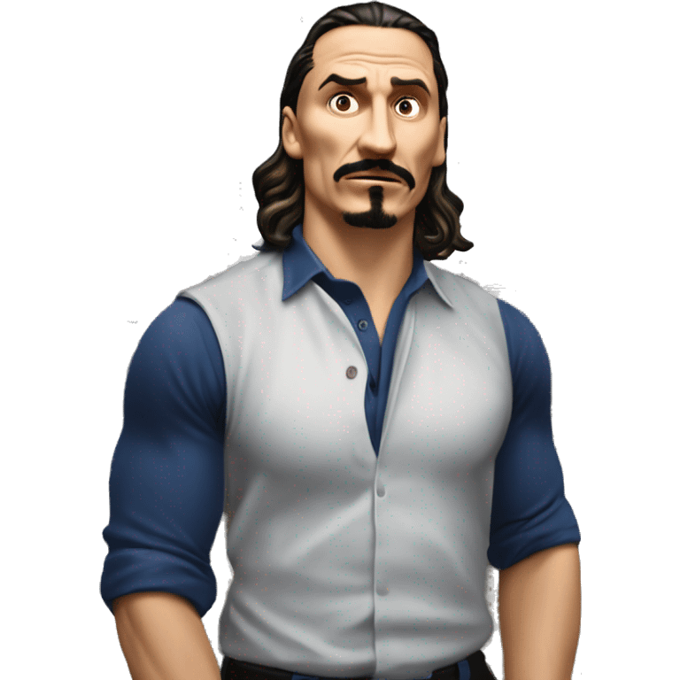 IKEA co-worker of the month Zlatan in Marvel Avengers style, oil paint, mysterious eyes, intricate lips, masterpiece pose, odd perspective, beautiful, desirable, logical emoji