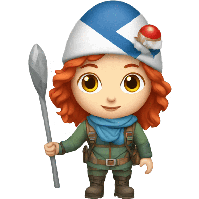 female winter mountaineer red hair holding easter red egg and greek flag  emoji