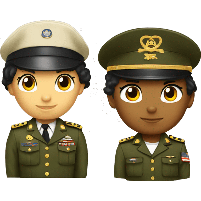 Hello kitty and tanned boy kitty in military uniform emoji