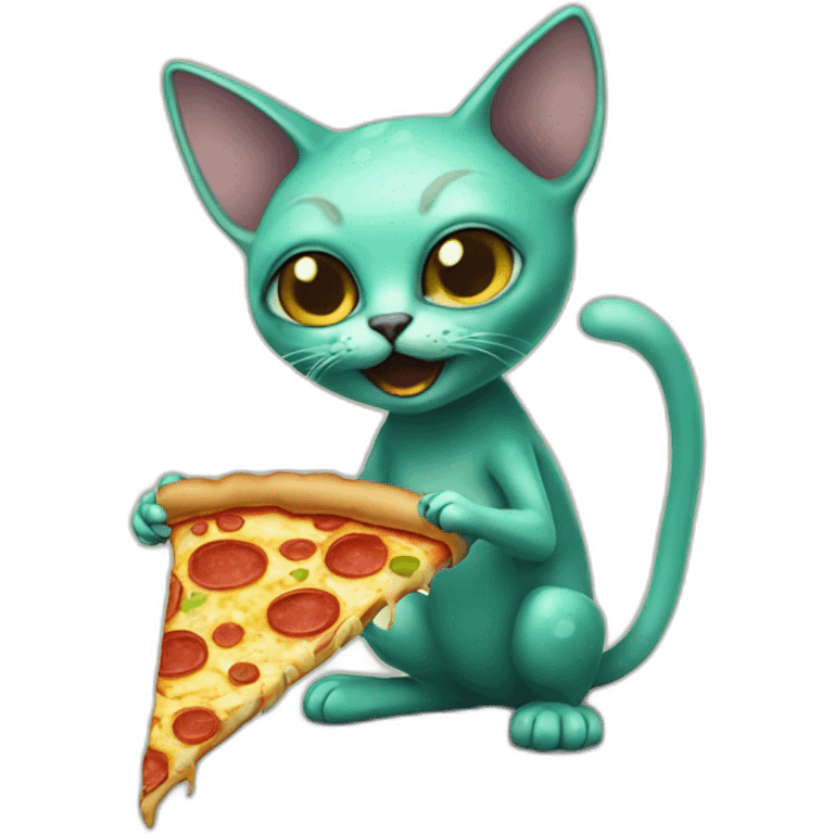 alien cat eating pizza emoji