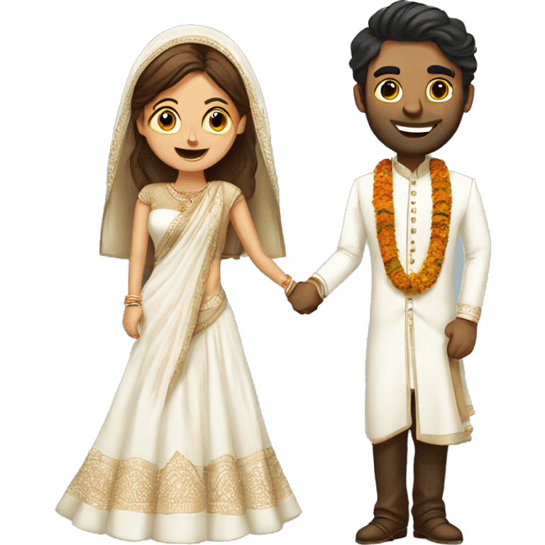 White western bride in saree and tall brown groom indian groom emoji