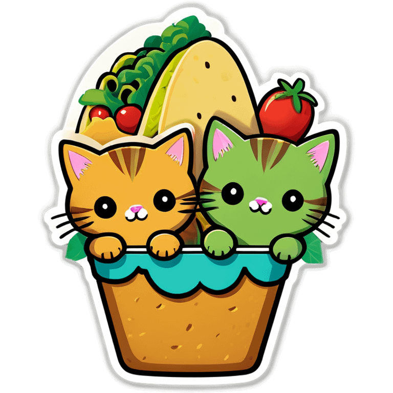 Kawaii Marijuana leaf and kittens eating tacos kawaii style  emoji