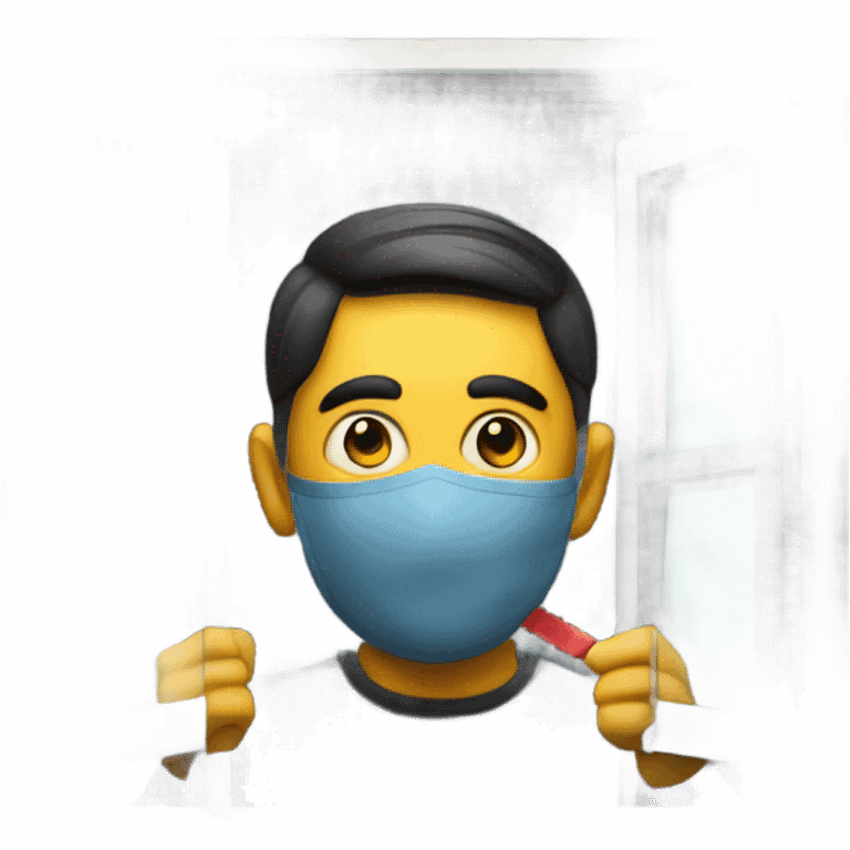 A man in a mask peeking through a window at the dartboard emoji