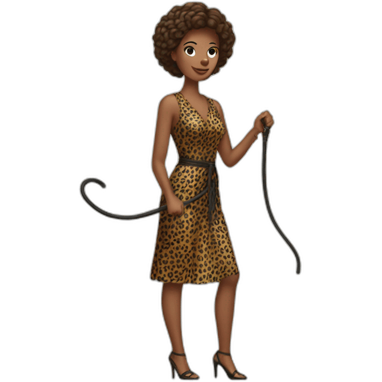 Woman in loepard dress with a whip emoji