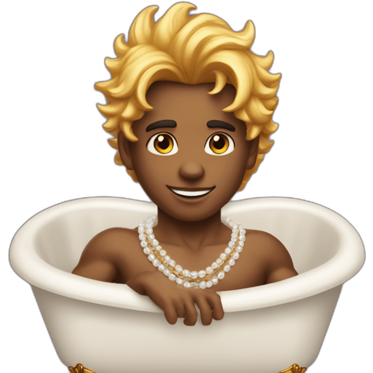 posh-muscle-boy-with-pearl-necklace-and-rainbow-unicorn-hair-in-golden-bathtub emoji