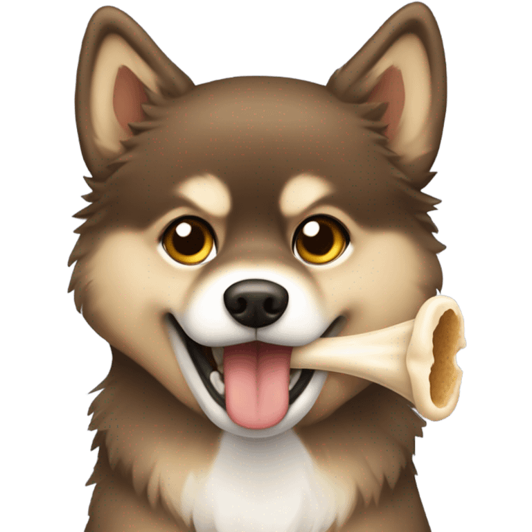 Brown Pomsky with bone emoji