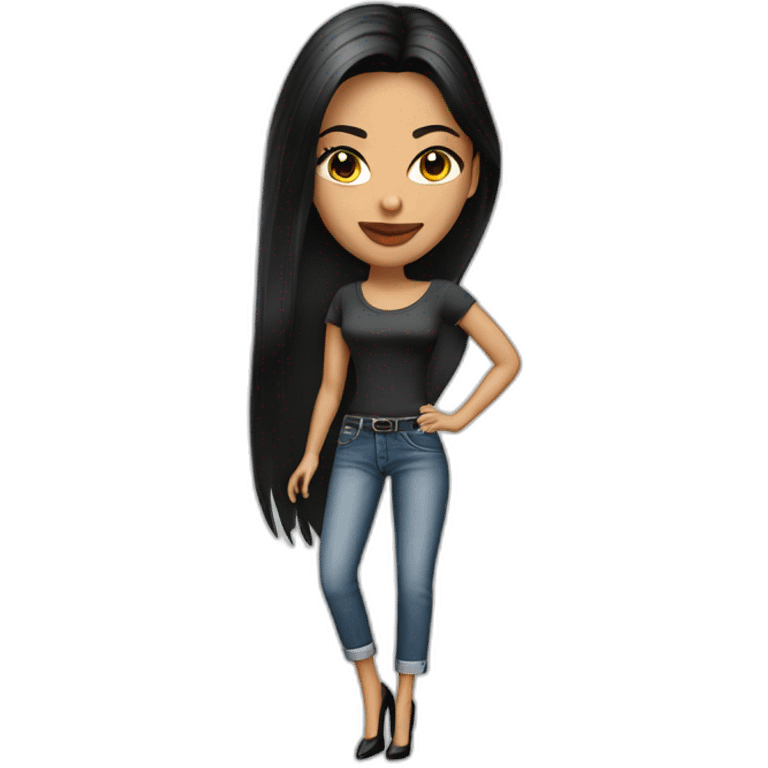 Brazilian Woman with small lips black eyes middle size black straight hair dressing jeans with white Tshirt in high heels emoji