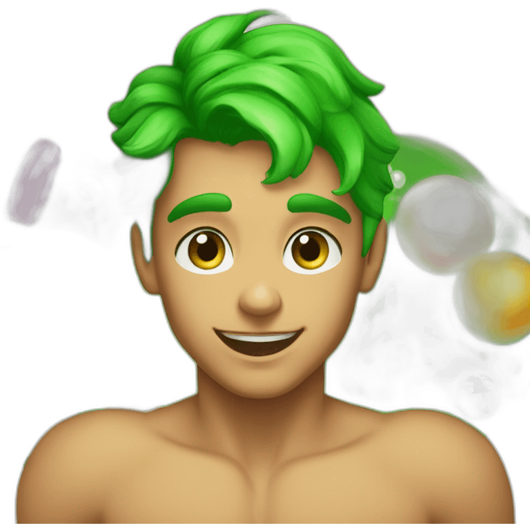 Posh-muscle-boy-green-eyes-rainbow-hair-pearl-necklace-in-golden-bathtub emoji