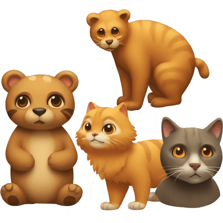 A bear, a brown cat and a dodo emoji