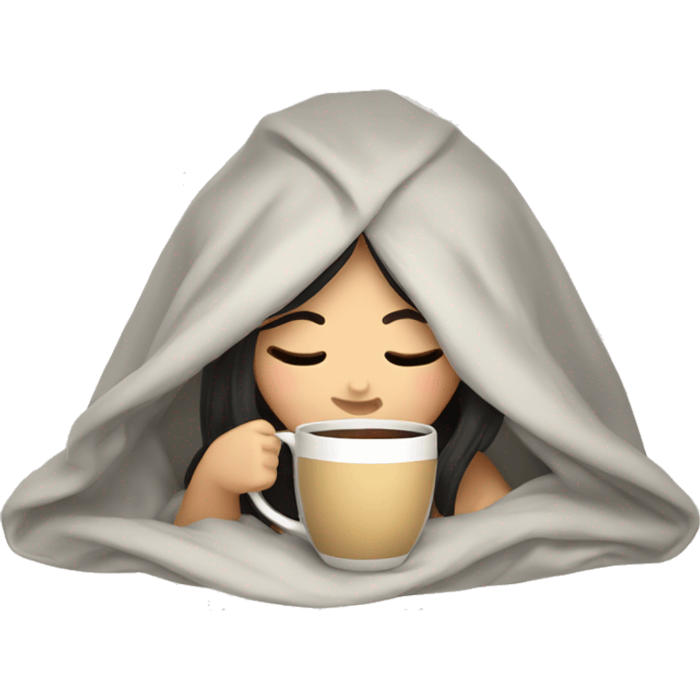 asian girl inside a blanket sipping coffee eyes closed emoji