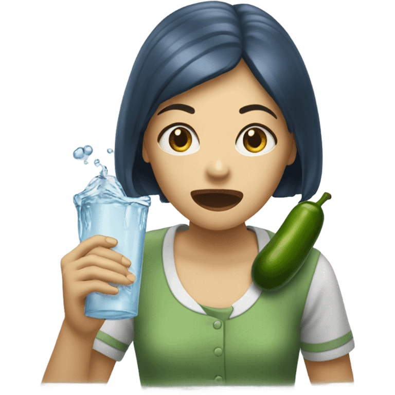 Girl spitting water on a pickle  emoji