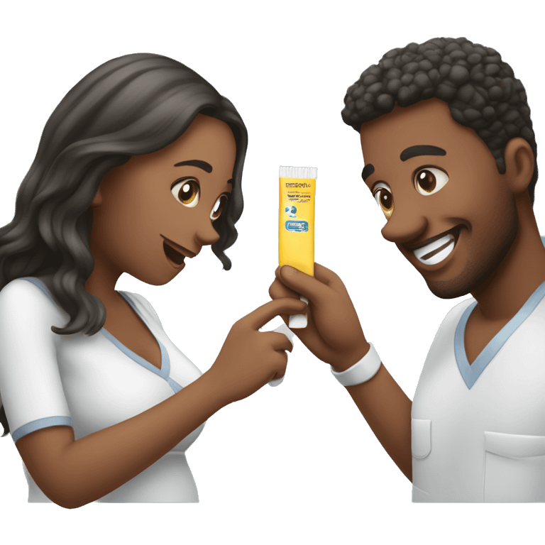 couple looking at pregnancy test emoji