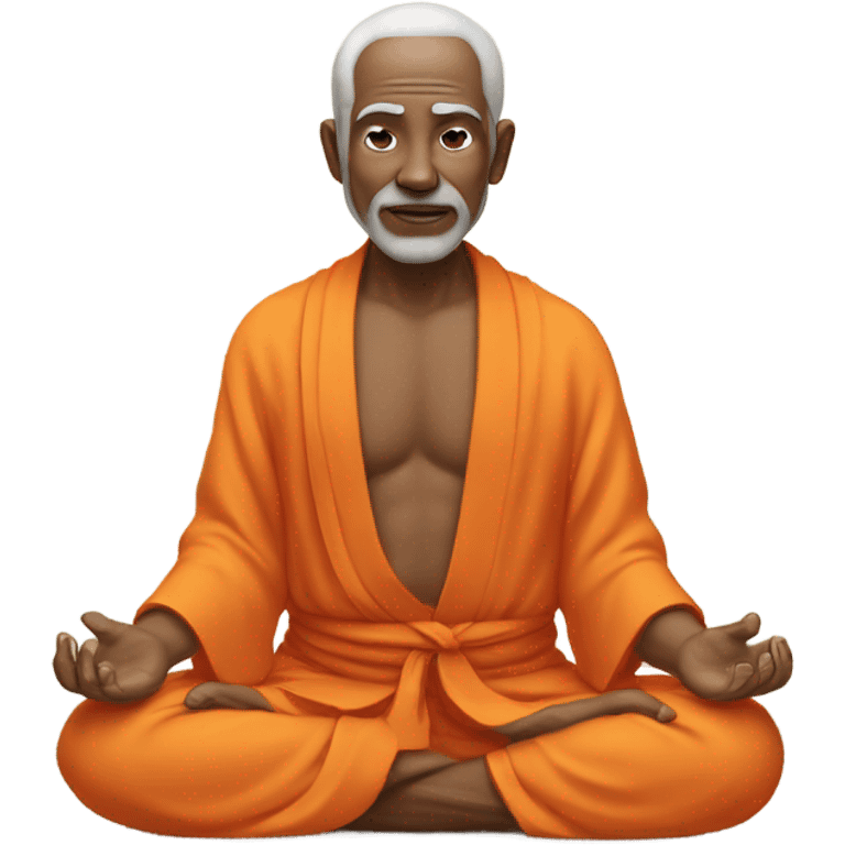 an old yogi with a peaceful and meditative expression. The character should be wearing an orange robe, symbolizing traditional yogic attire. The yogi can be sitting in a lotus position emoji