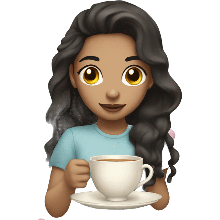 Two light skin dark hair girls tea time  emoji