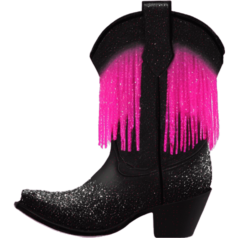 Realistic short neon pink to black ombre fashion cowgirl boot with sparkly shiny glitter fringe on them. emoji